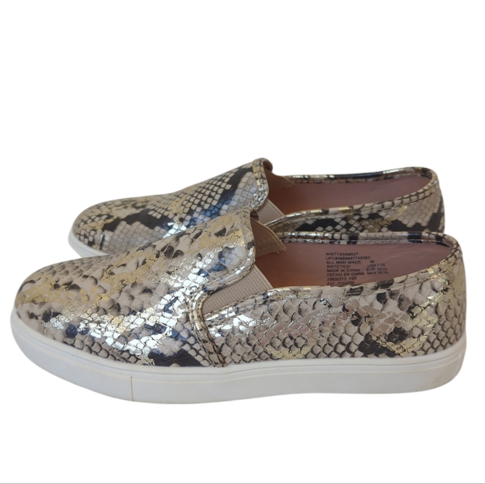 Time and Tru Memory Foam Faux Snakeskin Sneakers 7.5W Tan Black - Picture 9 of 16